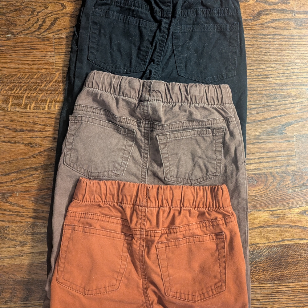 Lot of 3 Cat & Jack Woven Pull-on Joggers - Rust, Brown, and Black - Picture 2 of 4